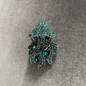 Sparkling Silver and Teal Jellyfish Ring